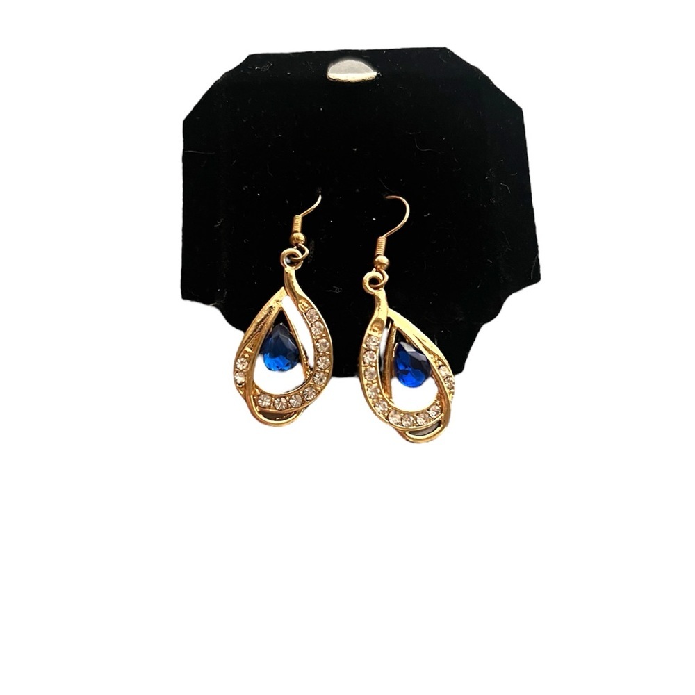 Gold and Blue Elegant Teardrop Earrings